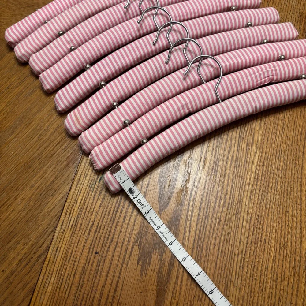 Vintage Victoria Secret Pink White Striped Padded Cotton Hangers Set of 9